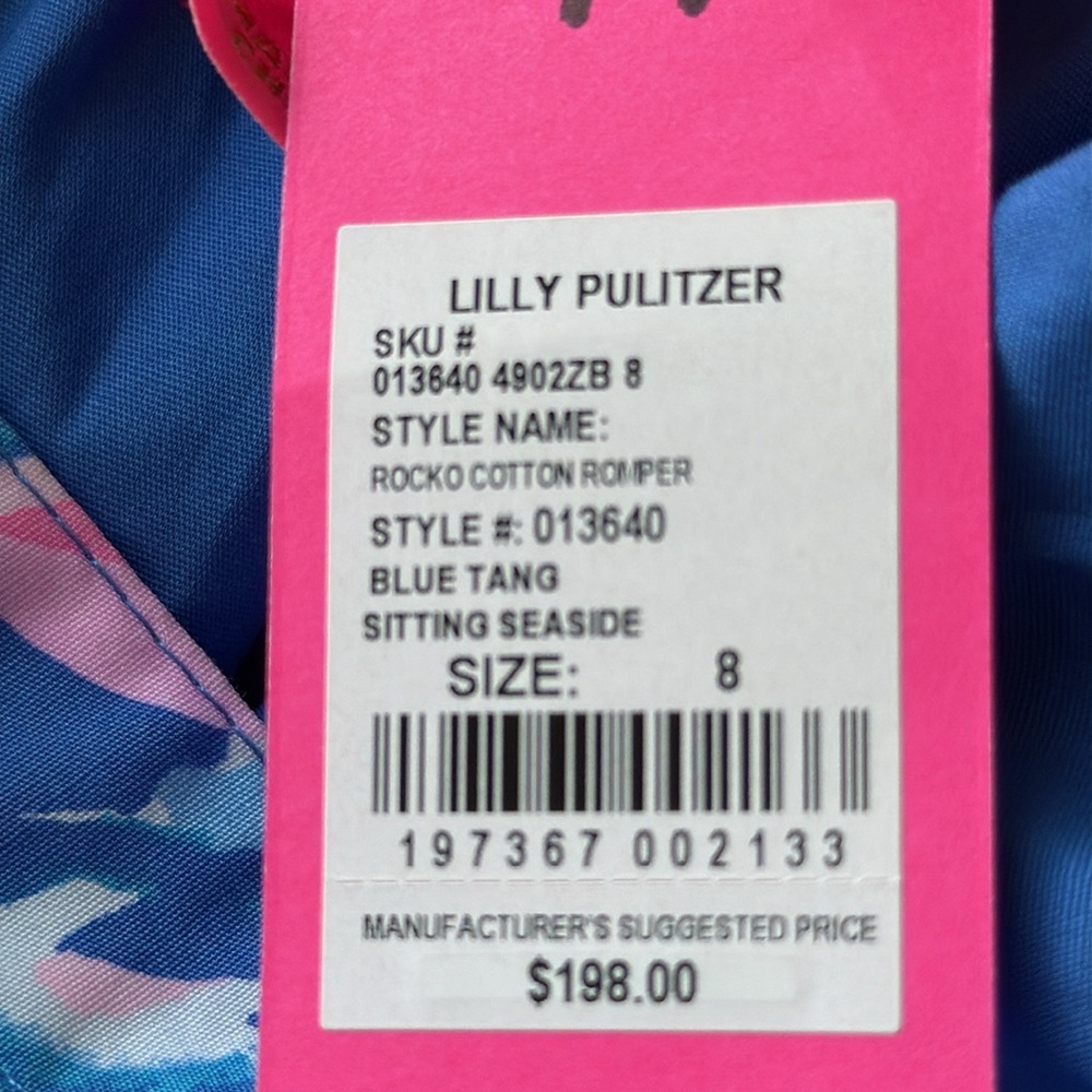 NWT Lilly Pulitzer Rocko Cotton Romper in Blue Tang Sitting Seaside Size 8 - Picture 5 of 16